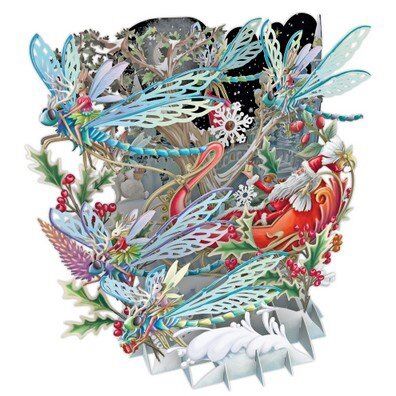 Card (3D Pop up): Christmas - Santa's Dragonflies