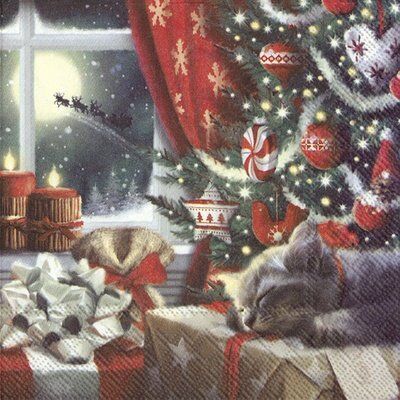 Paper Napkins (Lunch): Christmas - Cat is Waiting for Christmas