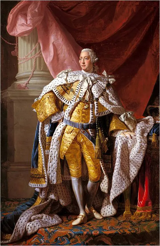 King George III - portrait in 1761 (age 23) painted on the occasion of his Coronation by the Scottish artist Sir Allan Ramsay.