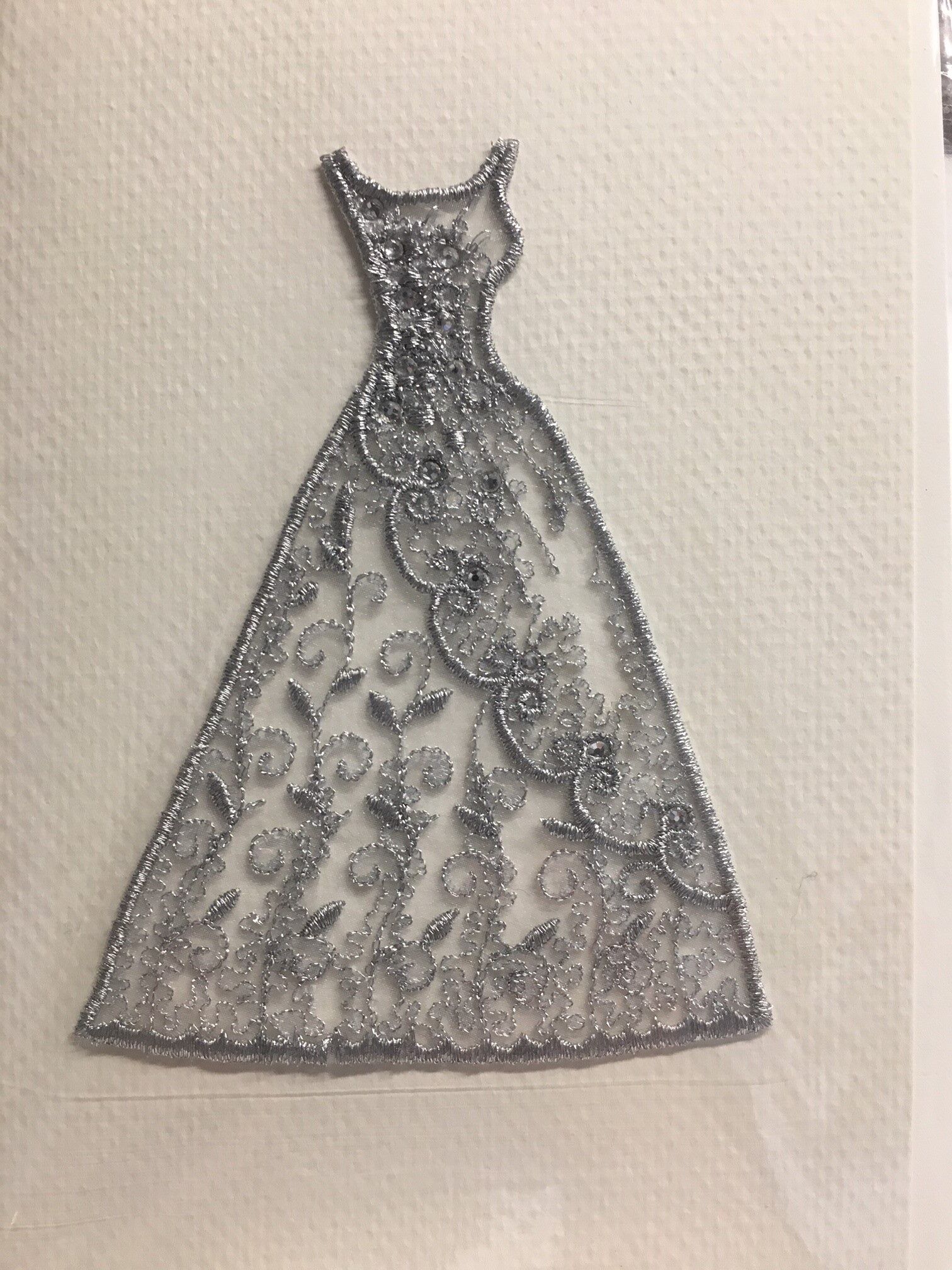 Embroidered card: Silver Diamante Wedding Dress