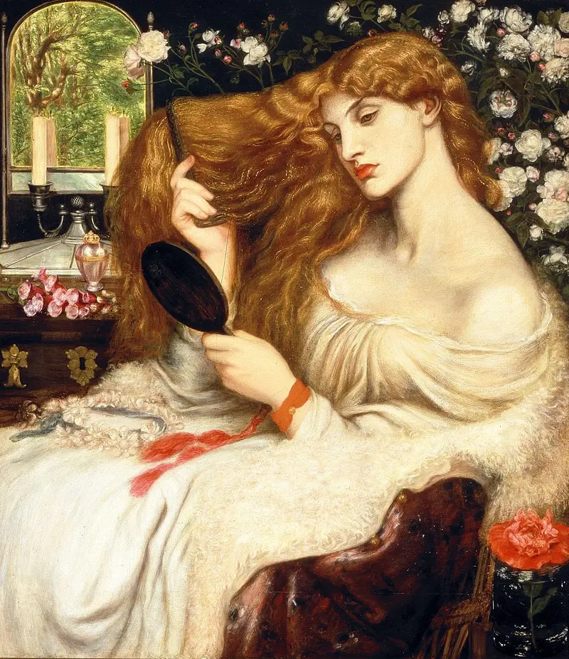 Dante Gabriel Rossetti (English, 12 May 1828– 9 April 1882)
Lady Lilith, 1866-1868 (altered 1872-1873)
oil on canvas | 965 × 851 mm (38.0 in × 33.5 in)
Samuel and Mary R. Bancroft Memorial, 1935
collection of Delaware Art Museum, 1935-29, Wilmington, Delaware
