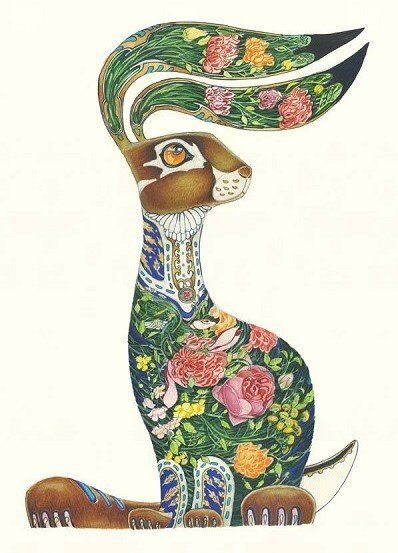 Card (DM Collection): Hare with Flowers