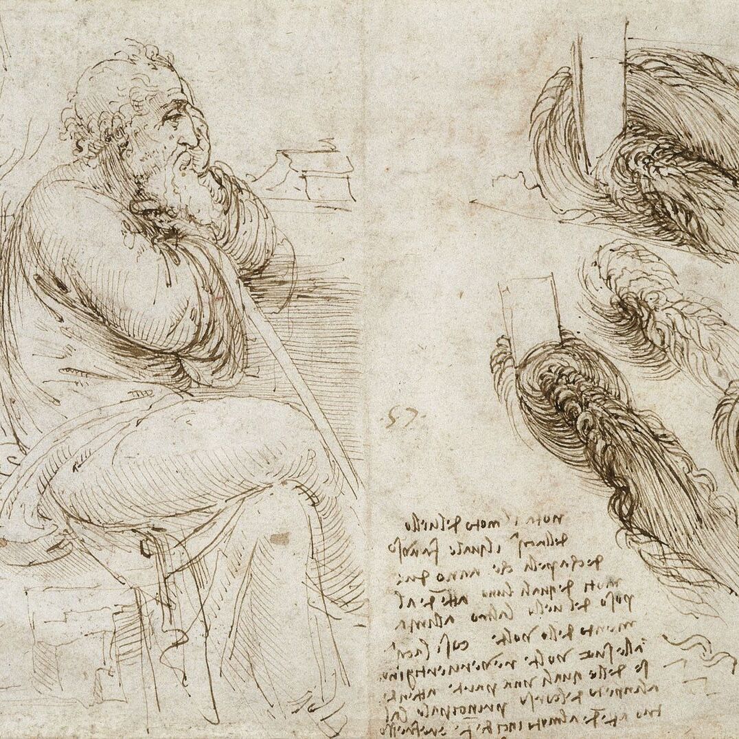 Leonardo-da-Vinci-A-seated-old-man-Architectural-studies