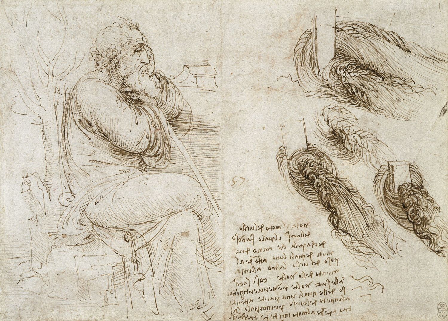 Leonardo-da-Vinci-A-seated-old-man-Architectural-studies