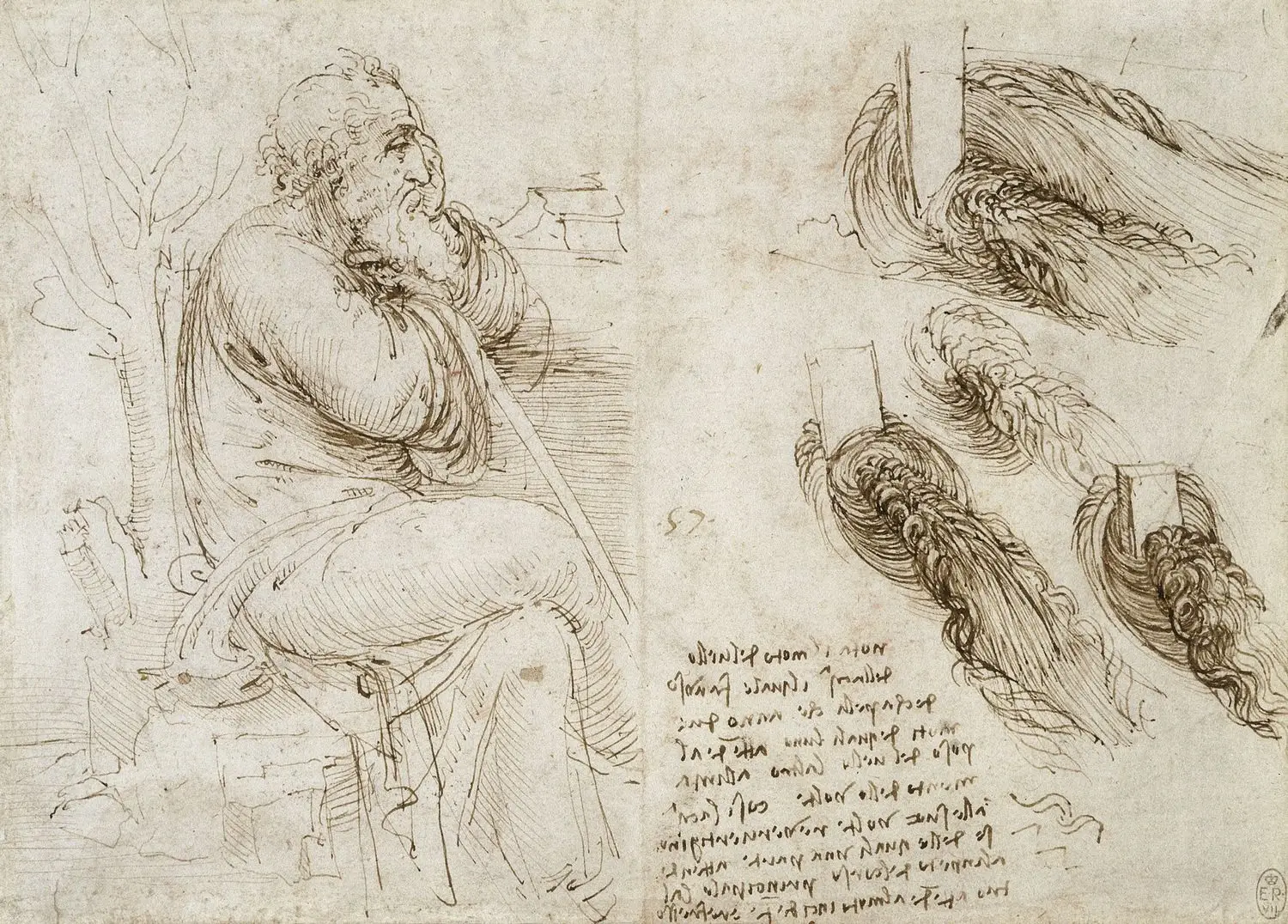 Leonardo-da-Vinci-A-seated-old-man-Architectural-studies