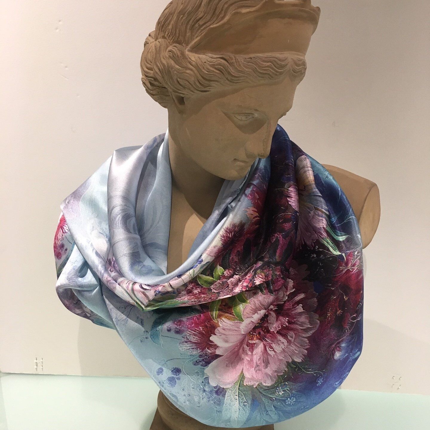 Scarf (Silk): Floral Bouquet on Blue TTP90