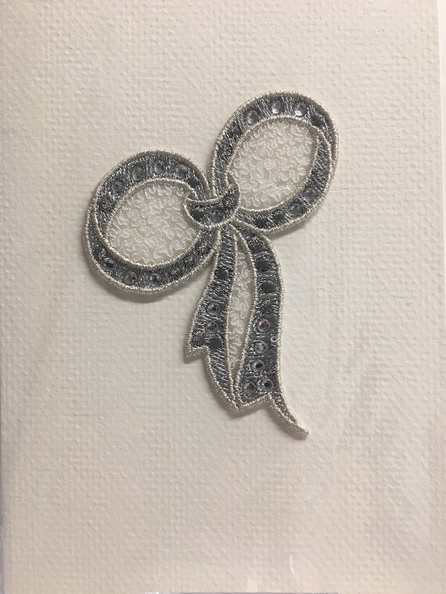 Embroidered card: Diamante Bow