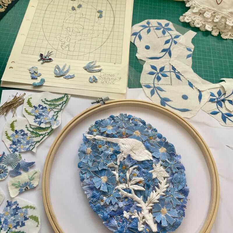 LouiseSAXTON_Cameo Ornament in reclaimed needlework
