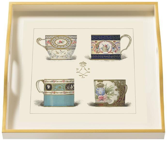Tray (Small Square): Porcelain Plates and Cups on Cream