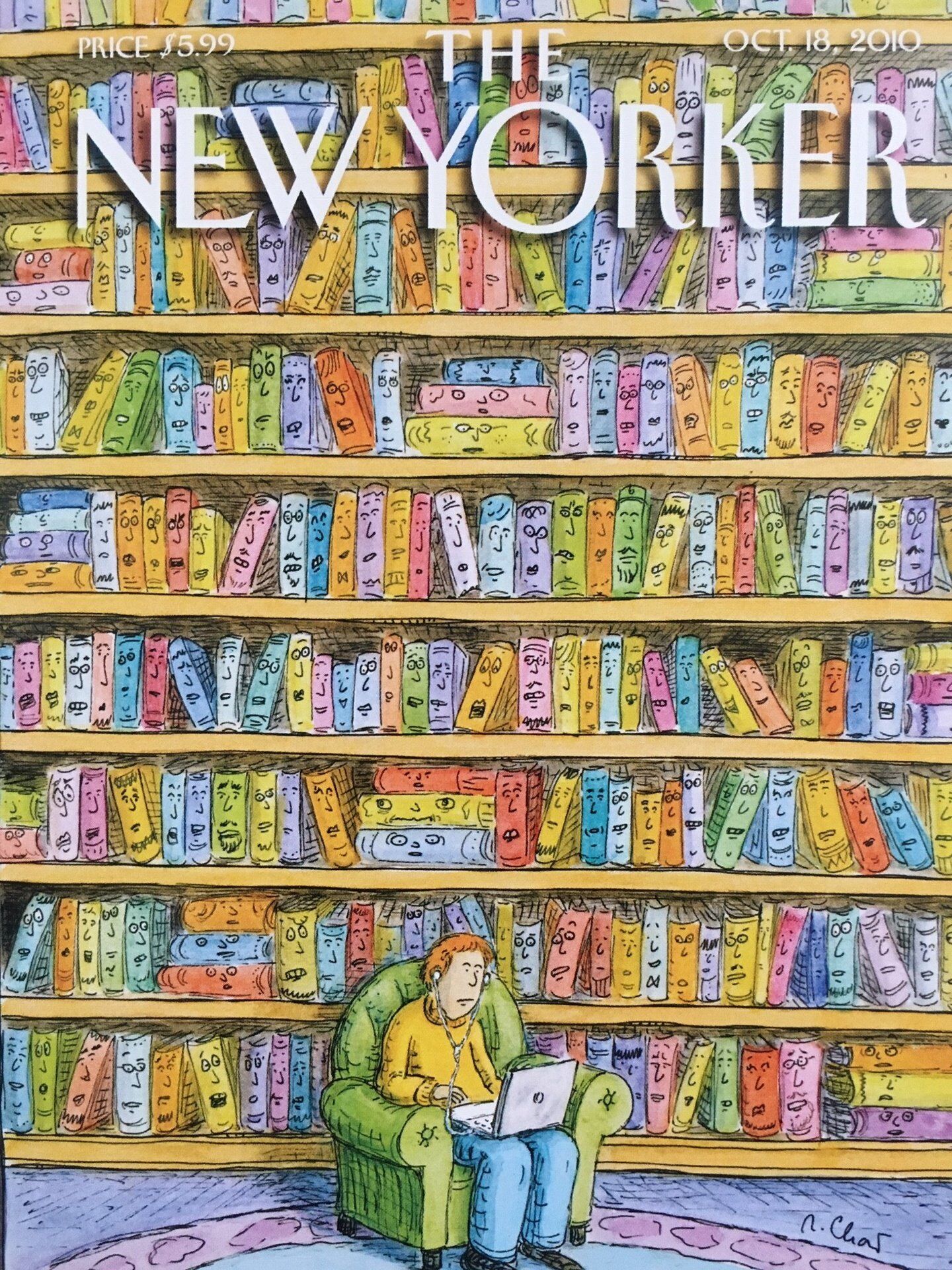 Card (The New Yorker Cover Card): Laptop in a Library