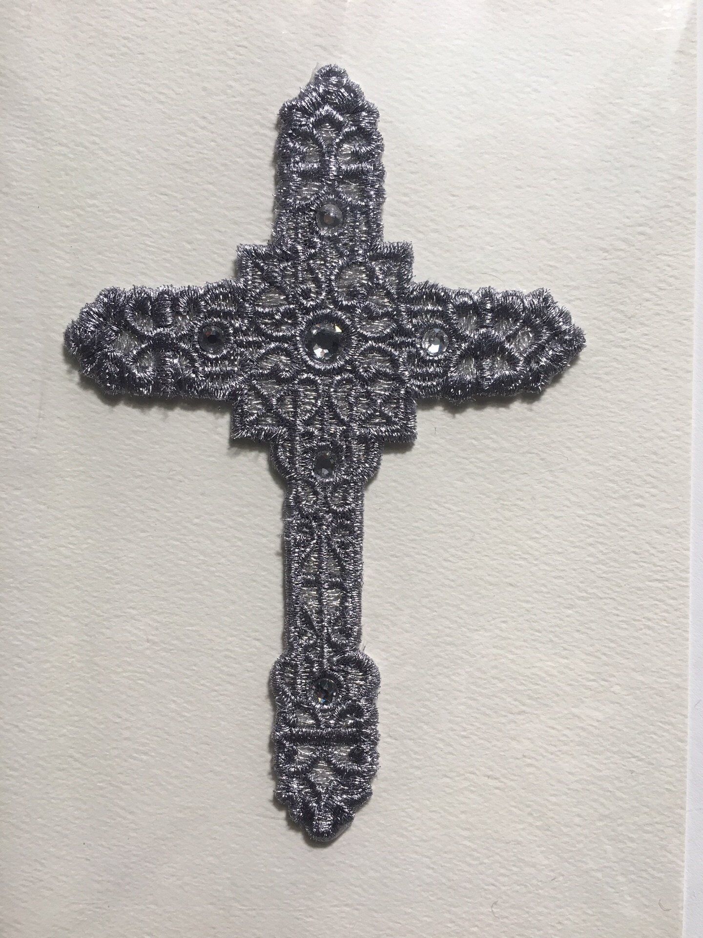 Card (Embroidered): Silver Jewelled Cross